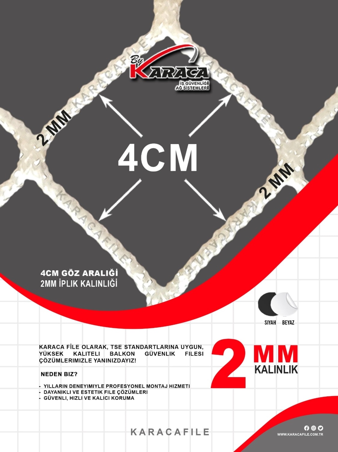 Kedi Balkon Güvenlik Filesi 1.5x3 mt 2mm Ip Kalınlığı 4x4 Göz Aralığı+ Montaj Aparatları (Beyaz Veya Siyah)