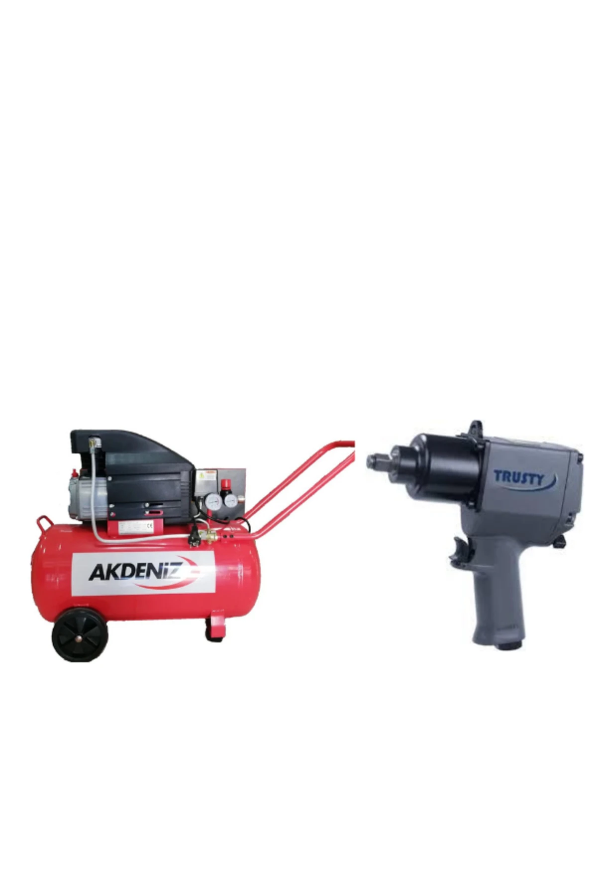 2 HP 50 LT Hava Kompresörü 8 Bar+Trusty TT131B (12F01B6) Somun Sökme İkiz Çekiç 1/2'' İnç