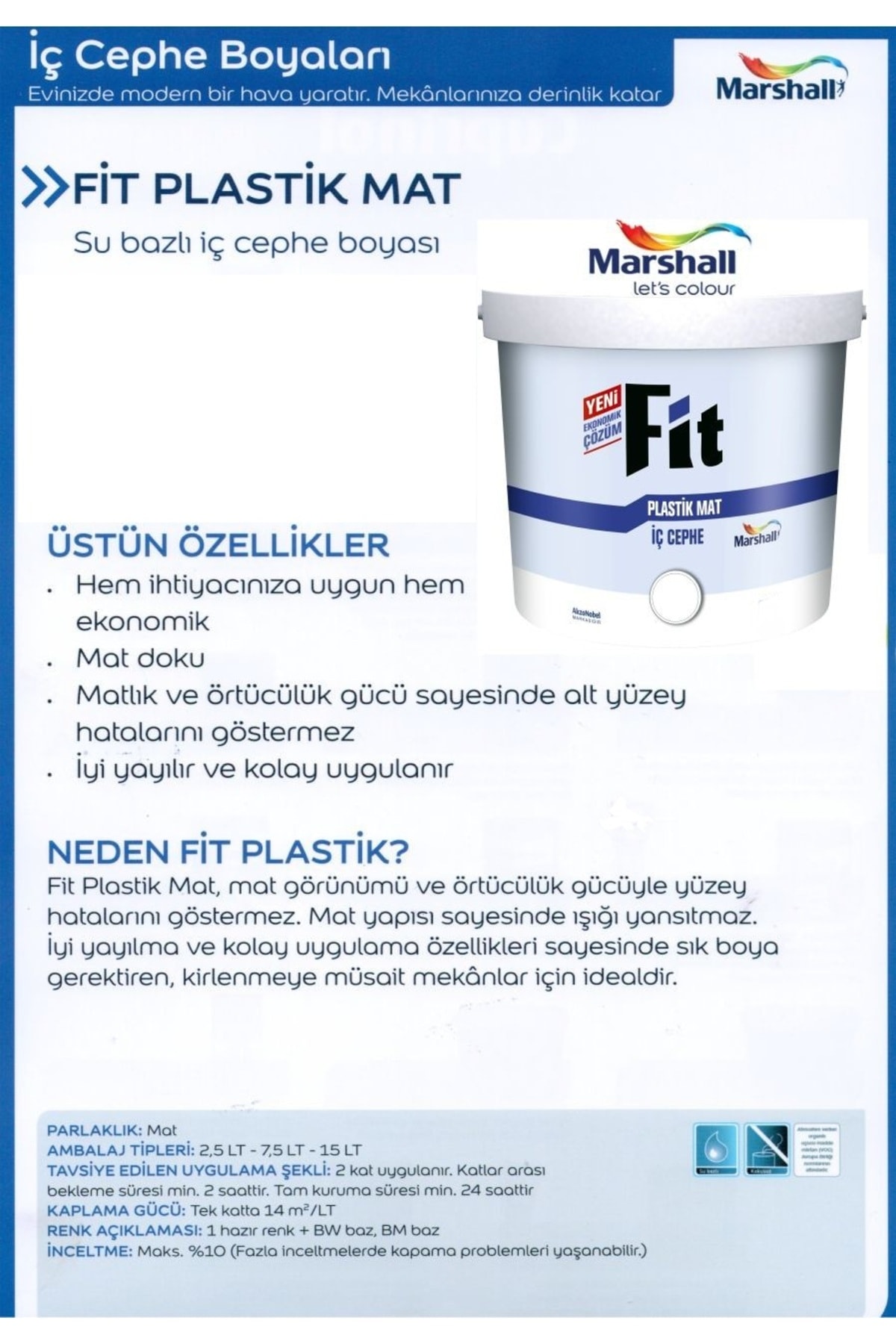 Fit Plastik Su Bazlı Iç Cephe Duvar Boyası Kokusuz Kolay Uygulanır