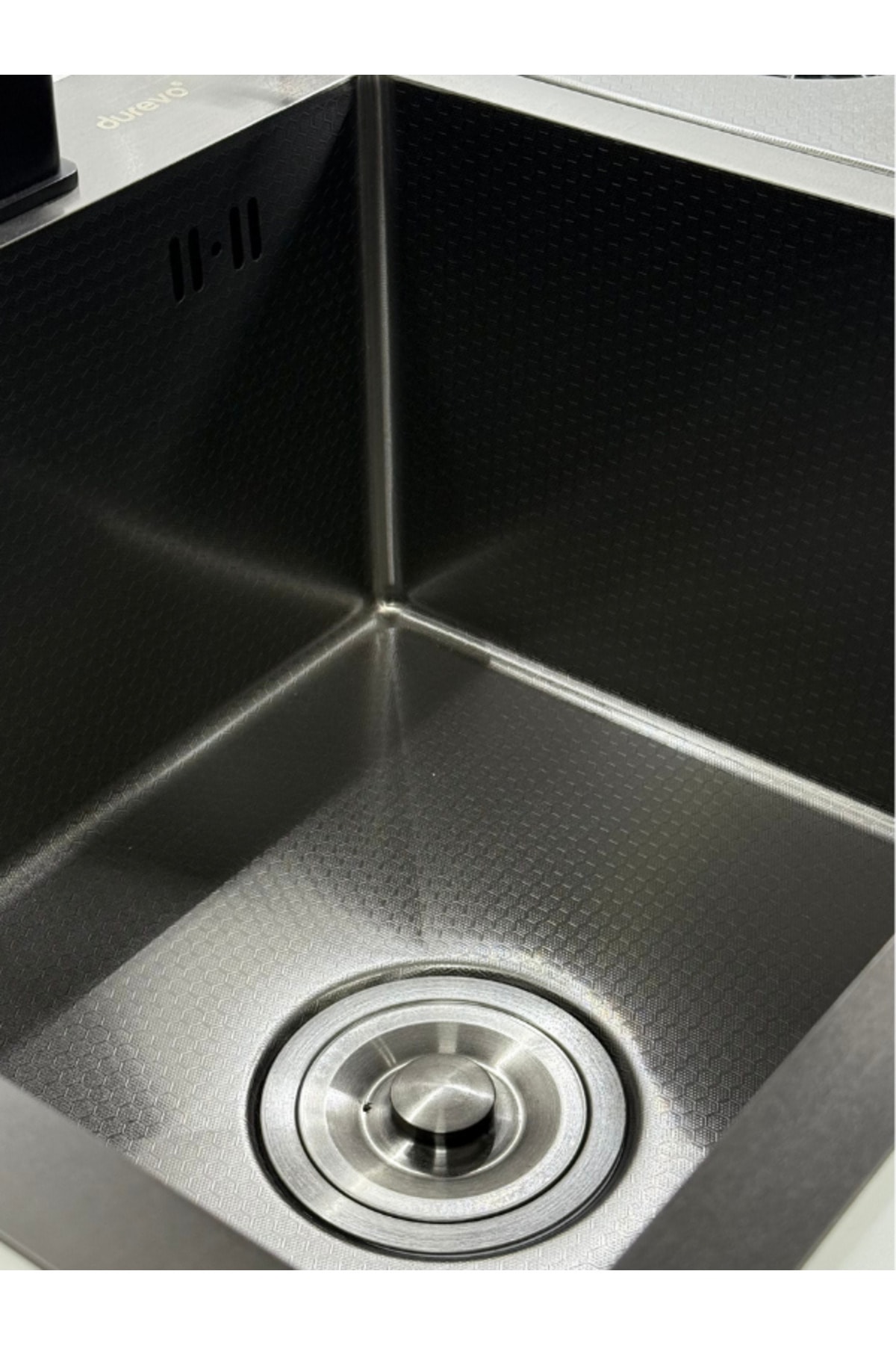 Moderno Paslanmaz Çelik Bardak Yıkamalı Akıllı Mutfak Evyesi Bal Peteği Yüzey Siyah 76x48cm Eviye