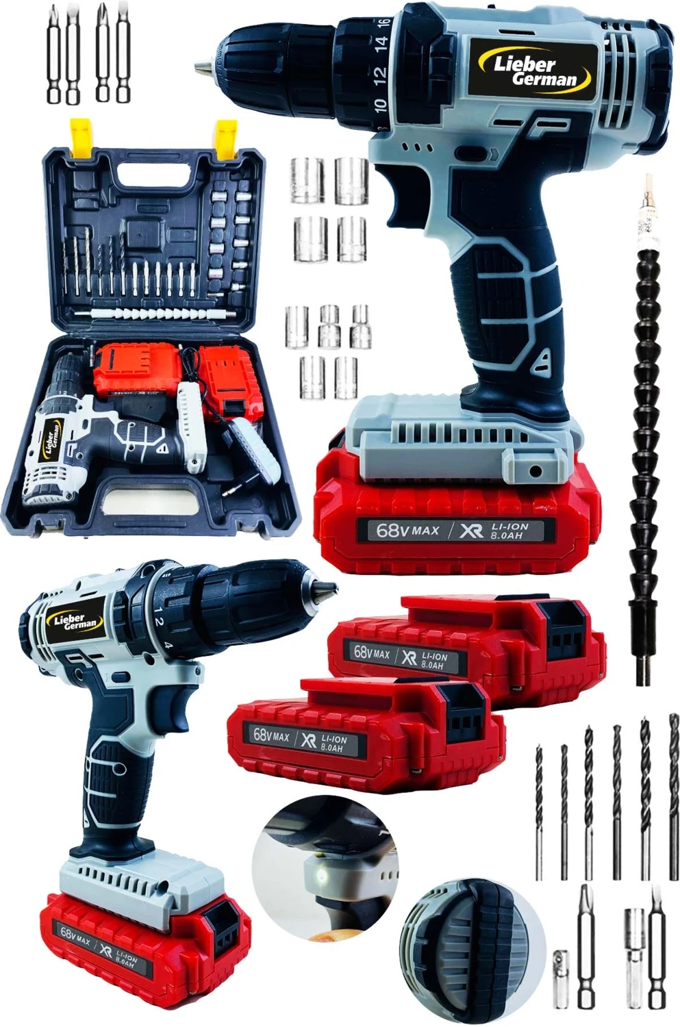 Swk-58 Darbeli 58 Volt 8 Amper Metal Şanzuman Çift Akülü Profesyonel Şarjlı Vidalama Matkap