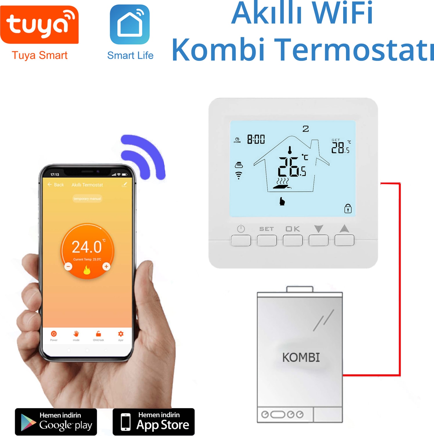 As880K Wifi Akıllı Uzaktan Kombi Kontrol Ünitesi (Kablolu) Tuya Uyumlu