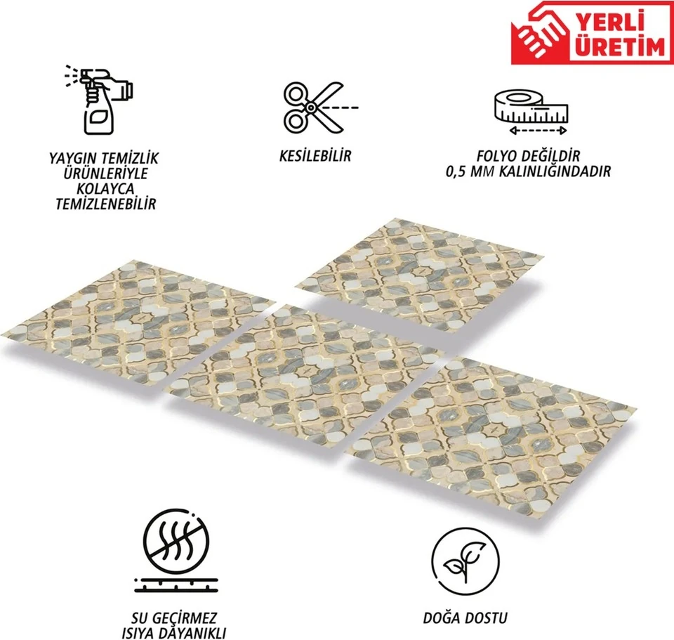 Kendinden Yapışkanlı Gold Çiçek Desenli Pvc Karo 30X30 cm (33 Adet) 3m2