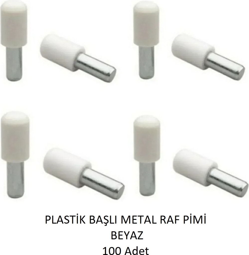 Plastik Metal Başlı Raf Pimi beyaz 100 adet