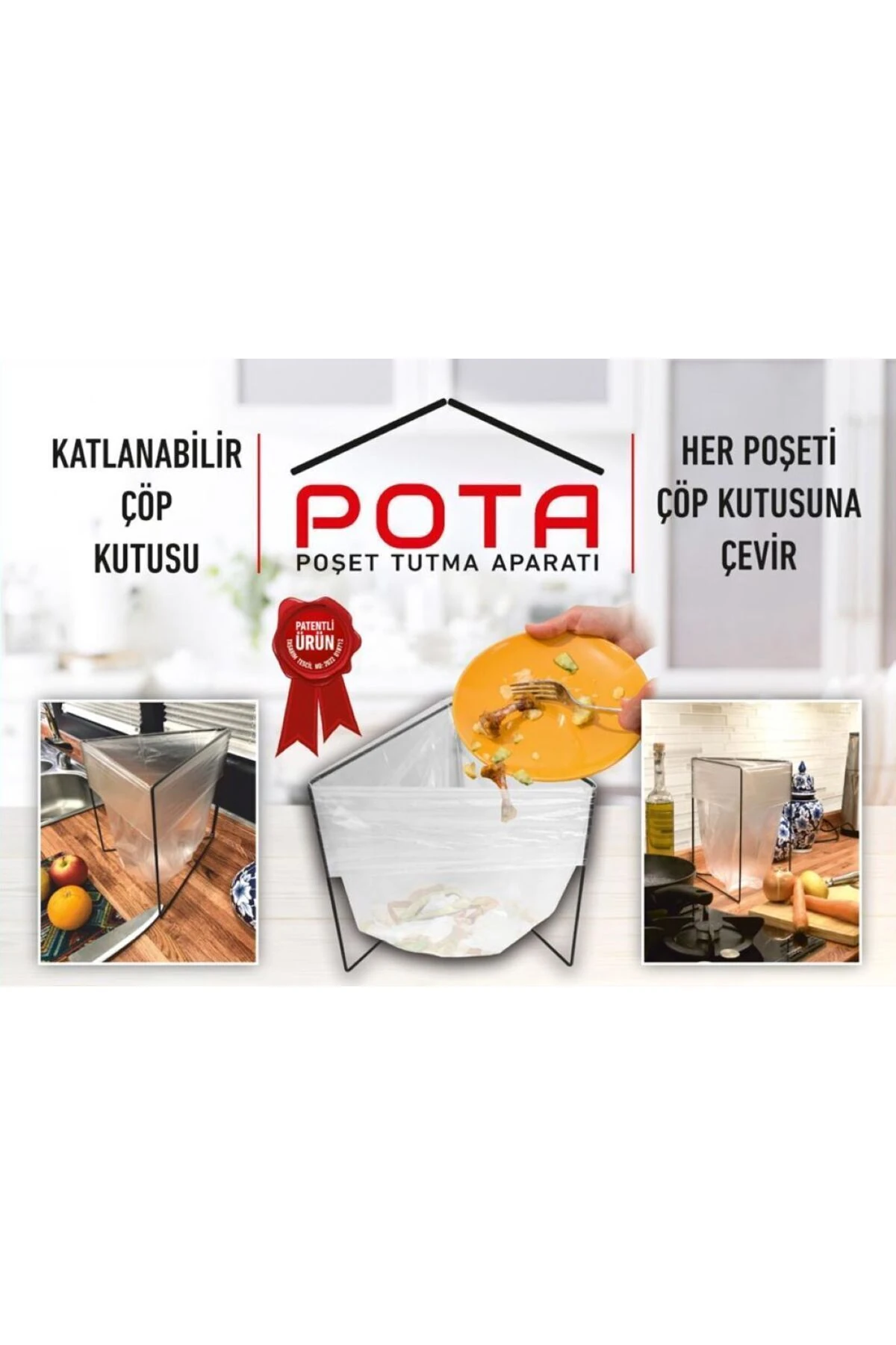 Katlanır Çöp Kovası Her Poşete Uygun Mutfak Banyo Tezgah Üstü Çöp Poşet Teli Kamp Piknik Çöp Kutusu