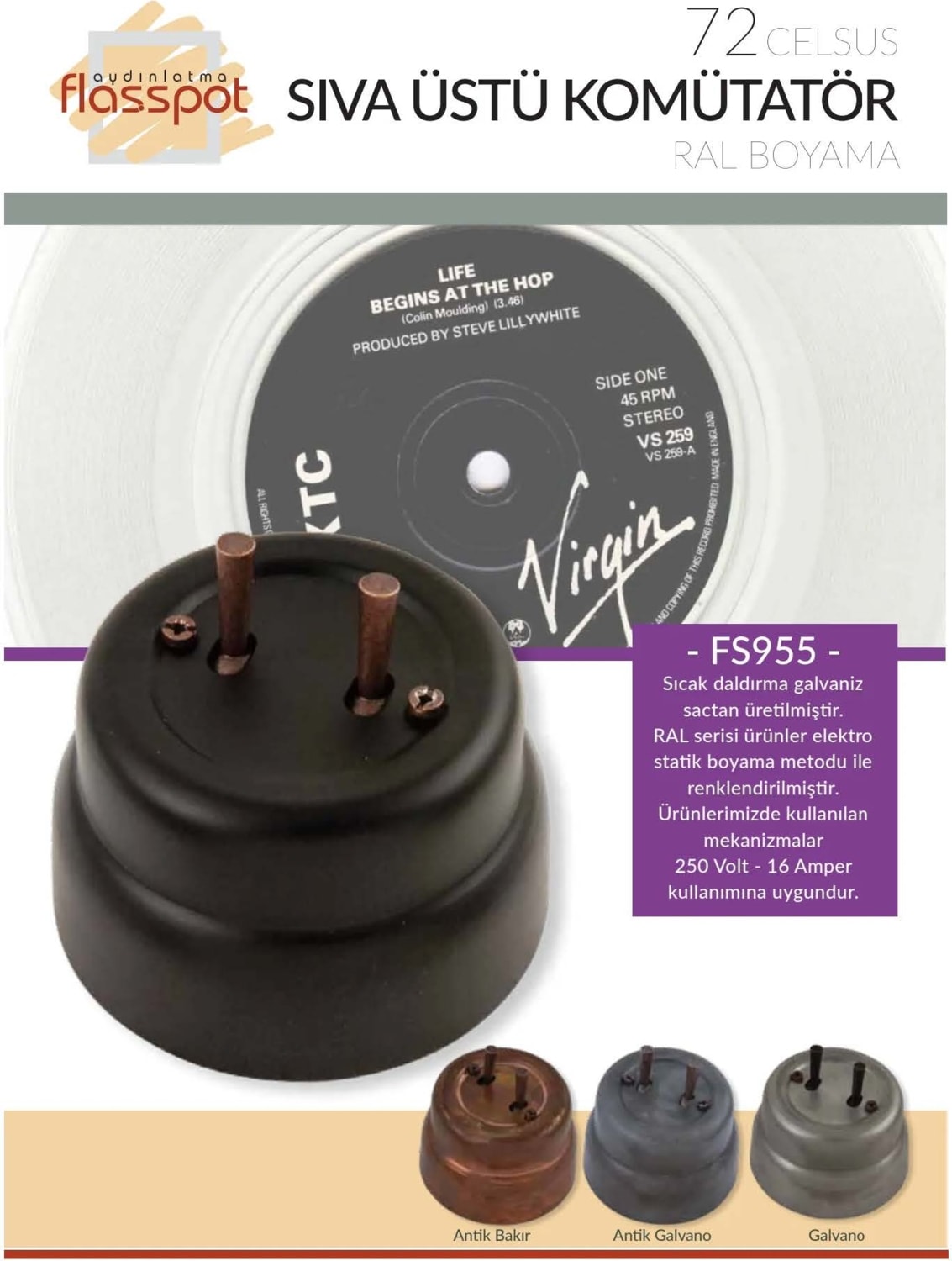 Celsus Antik Galvaniz Loft Retro Sıva Üstü Lamba Anahtarı Komütatör