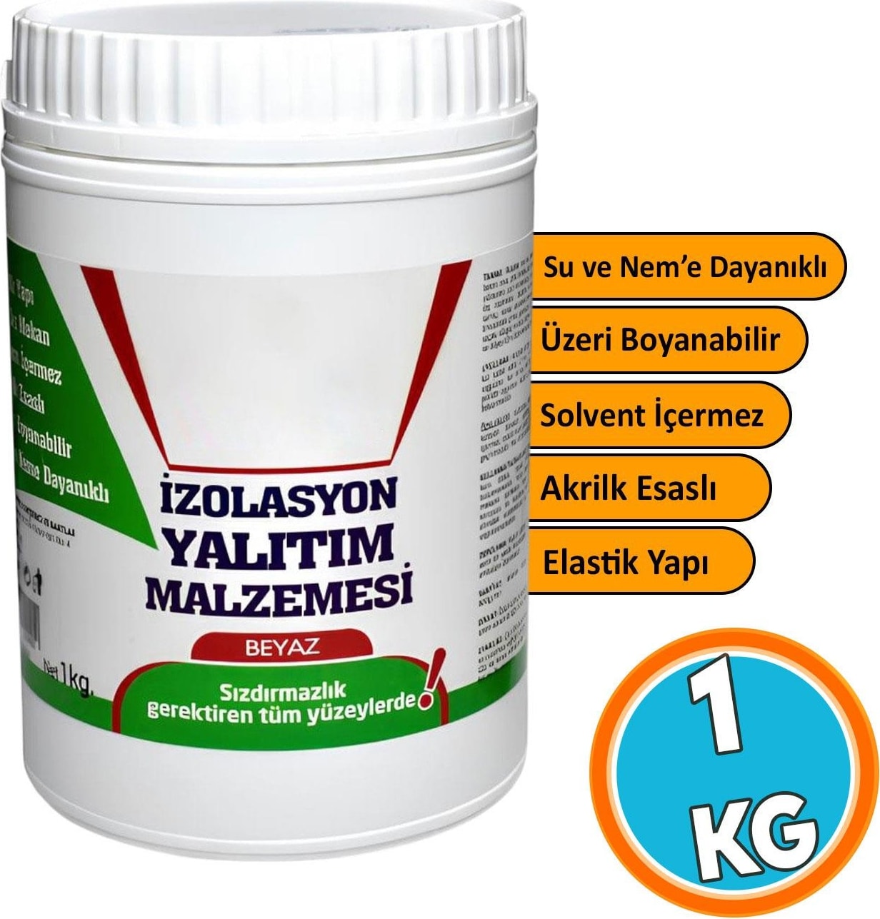 Yalıtım Malzemesi 1 kg Beyaz Renk Su Sızdırmaz Elastik Boyanabilir Rutubet Nem İzolasyon Yalıtımı