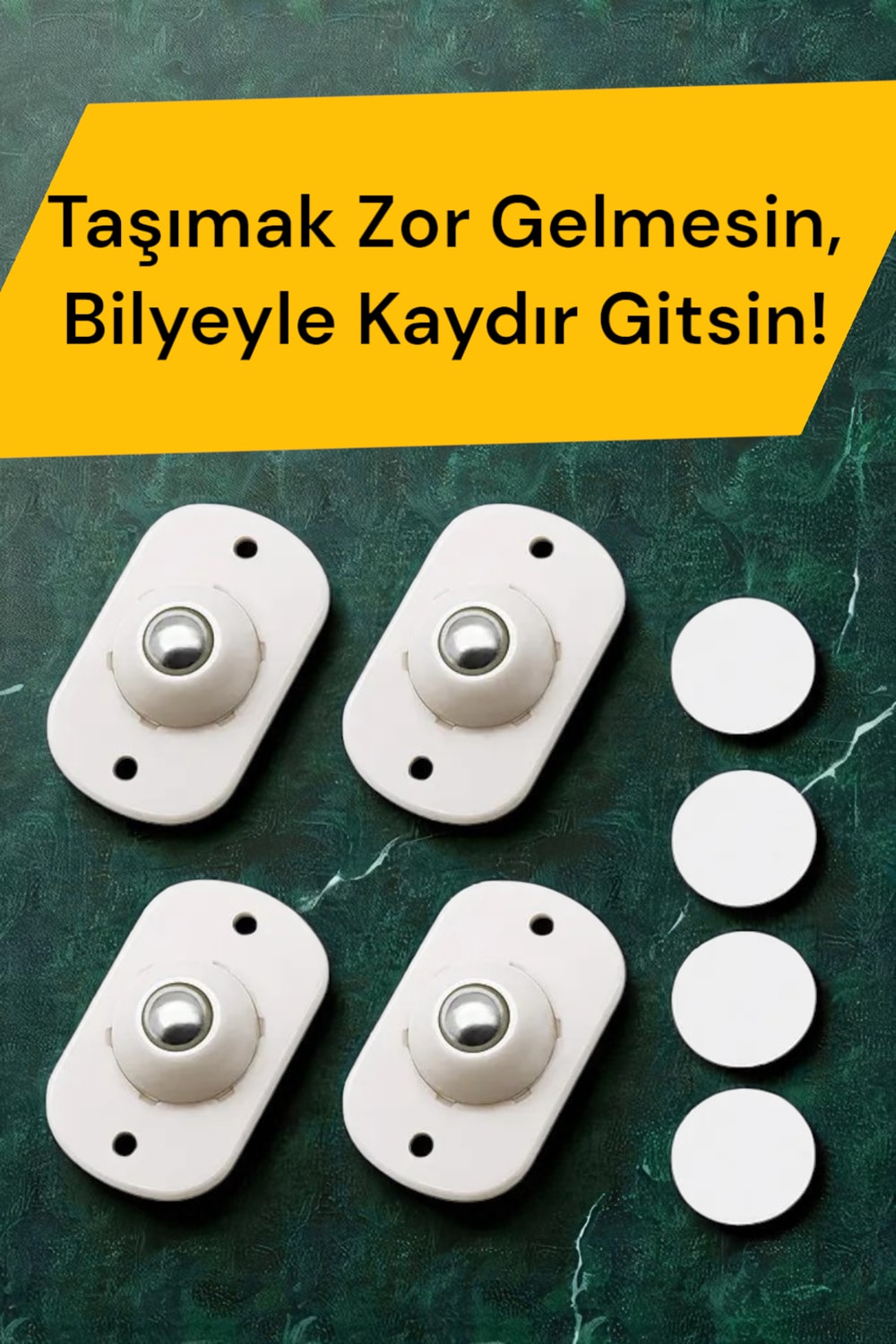Bilyeli Eşya Kaydırma Aparatı Yapışkanlı Kolay Taşıma 4lü 360 Derece Döner Tekerlek Pratik Kaydırıcı