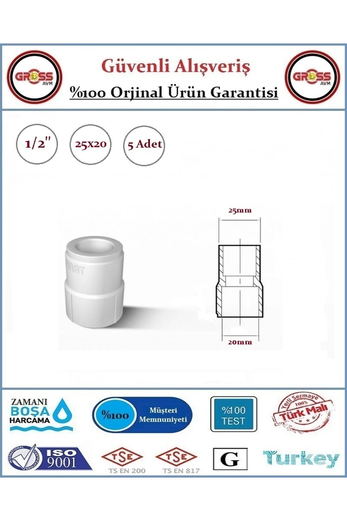 PPRC Redüksiyon - 25x20mm - 5 Adet