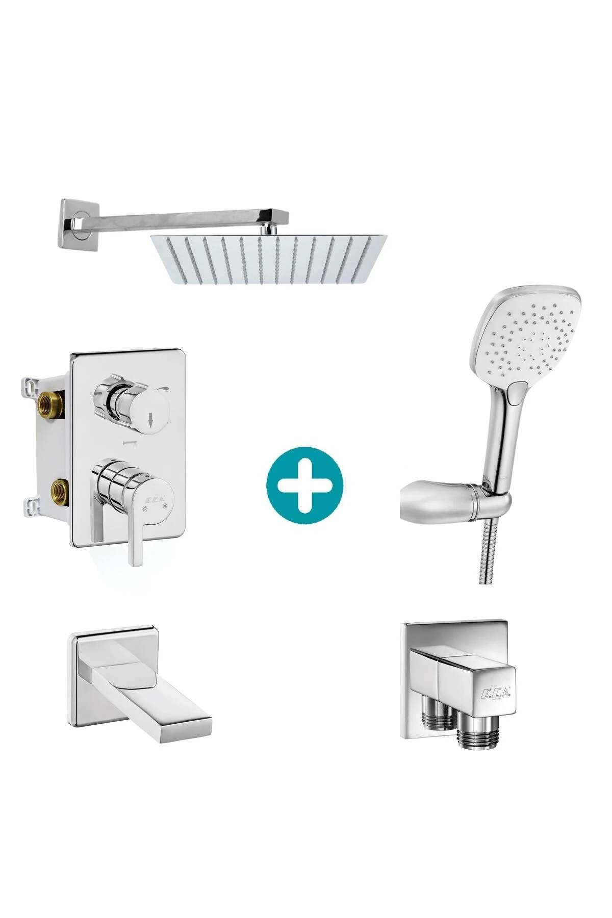 İcon Ankastre Gömme Banyo Bataryası Duş Seti  Tüm Parçalar Dahil 25x25