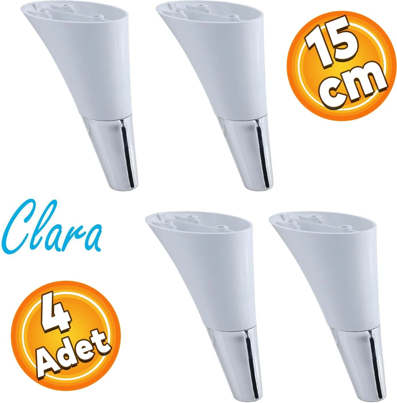 Clara Mobilya Kanepe Sehpa TV Ünitesi Baza Koltuk Ayağı Beyaz Krom Renk 15 cm (4 Adet)