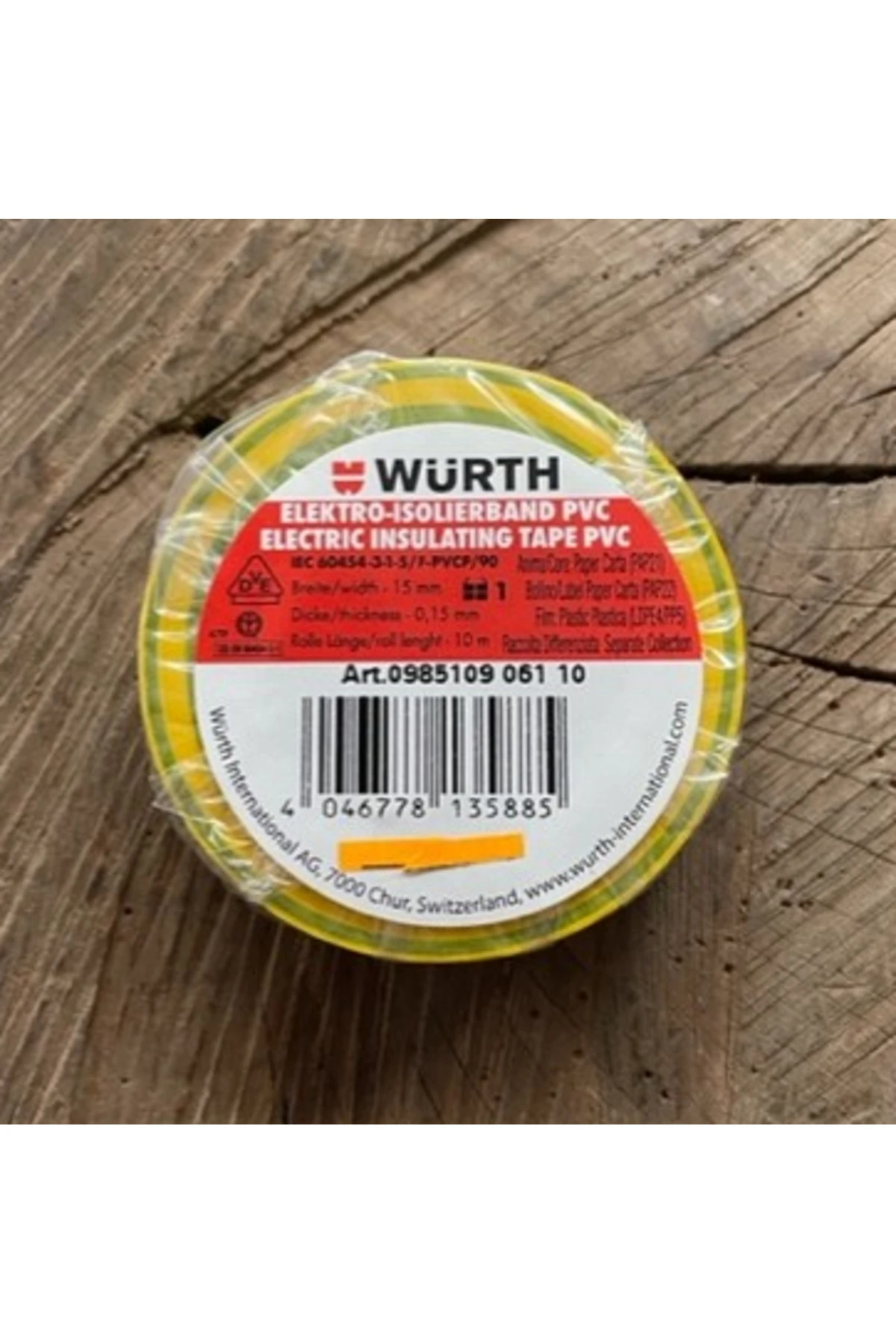 WÜRTH 15MM SARI YEŞİL İZOLE BANT ELEKTRİK BANDI 10MT KANAL BANDI