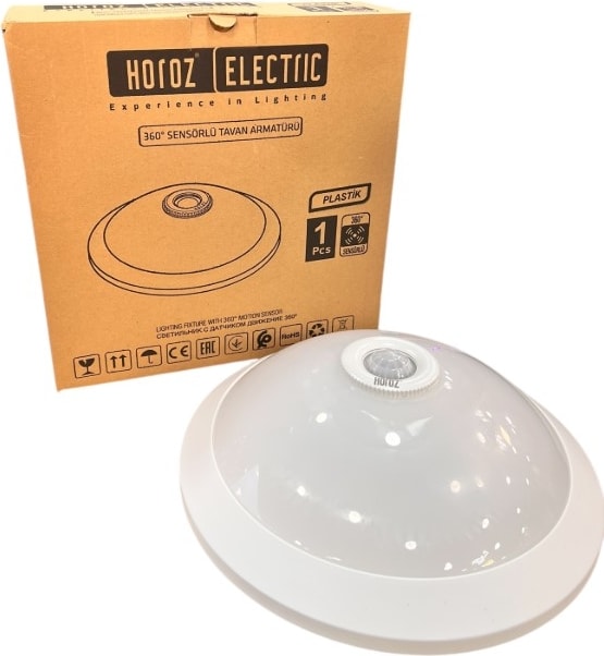 Uzmlight Horoz 400-020-143 Plastik 360° Sensörlü Tavan Armatürü Beyaz 2XE27 (Beyaz Kasa) (Plastik-Cam Gövde)