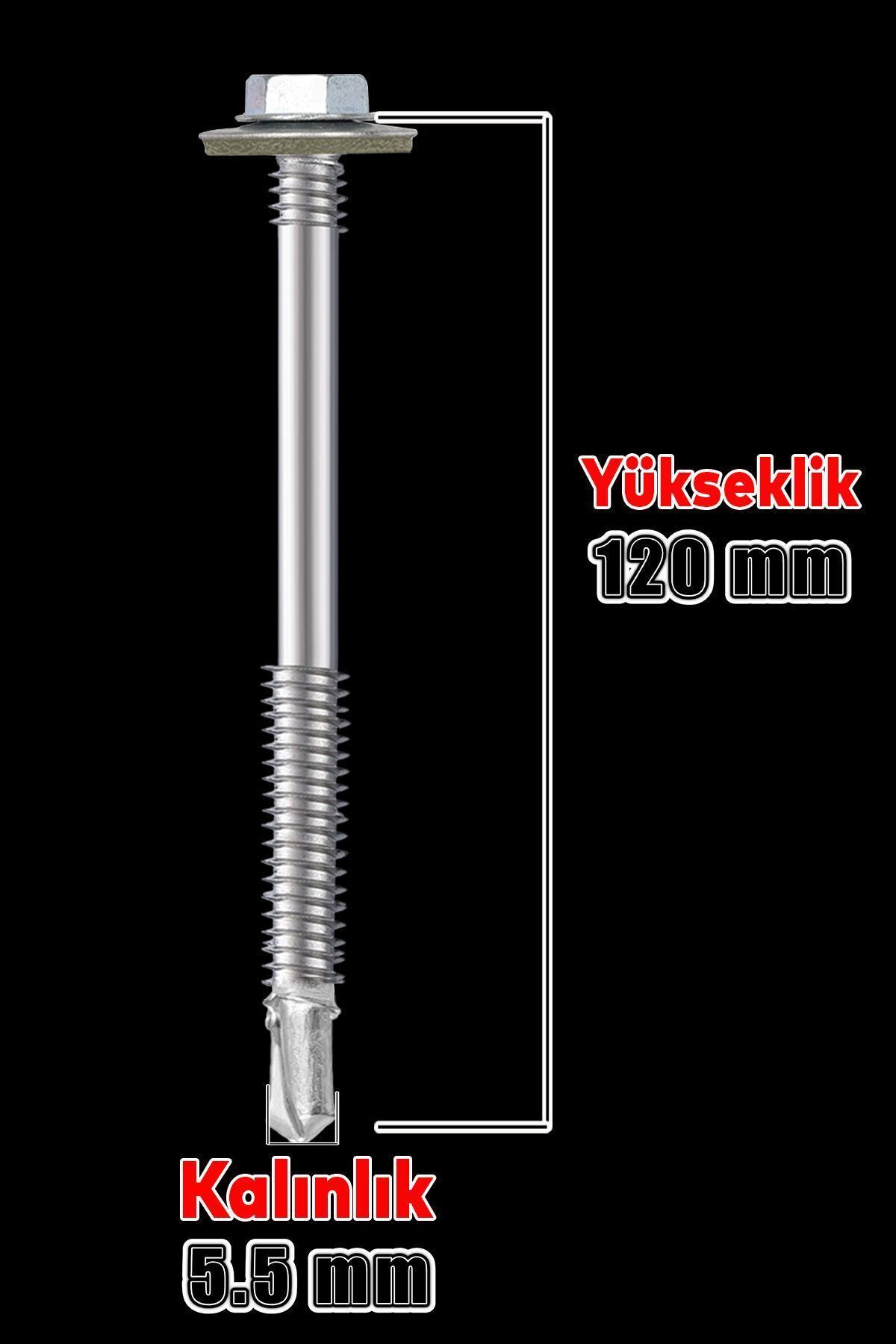 OZKUVVET Trapez Çatı Vidası 5.5x120 mm Paket 100 ADET Matkap Uçlu Sac Akıllı Vida Çatı Panel Metal Ağaç Vidas