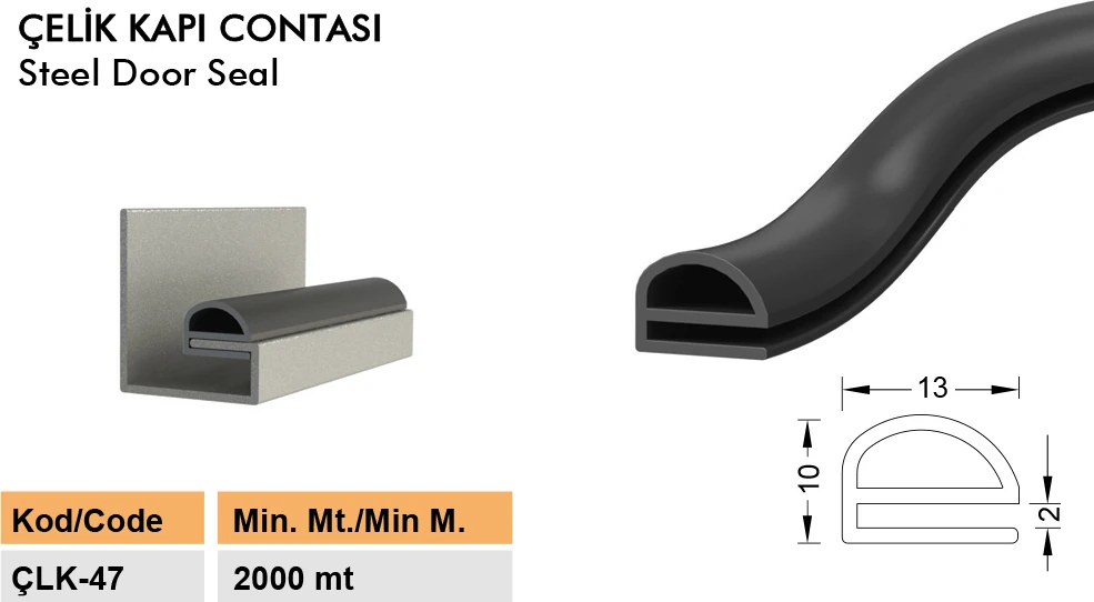Çelik Kapı Fitili Geçmeli Kapı Altı Eşik Fitili Geçmeli 5 M x 10 x 13 mm
