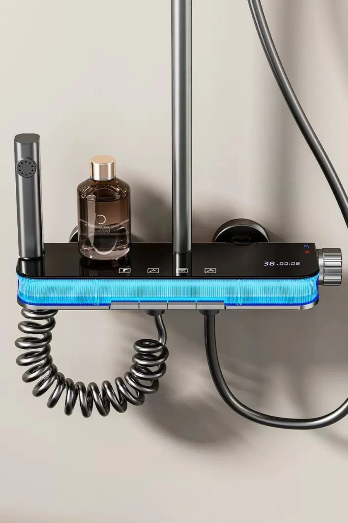 Aura-Dijital Led Göstergeli Piyano Tuşlu Termostatik Banyo Batarya Duş Sistemi Tepe Duş Seti