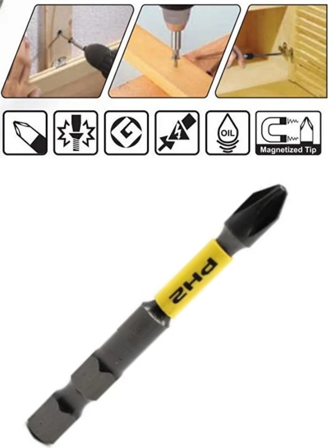 2 Adet - Ph2 - 50 mm Torsiyon Bits Uç- Matkap Şarjlı Vidalama Bits Aparatı