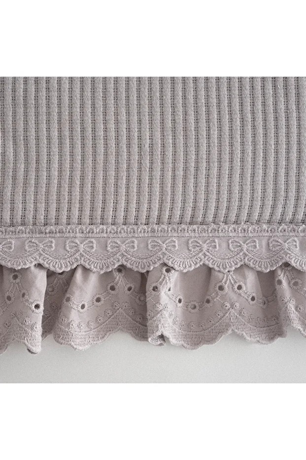 Alessa Çift Kişilik Pike Takımı %100 Organik Pamuk Jakarlı Gri 220x240 Cm