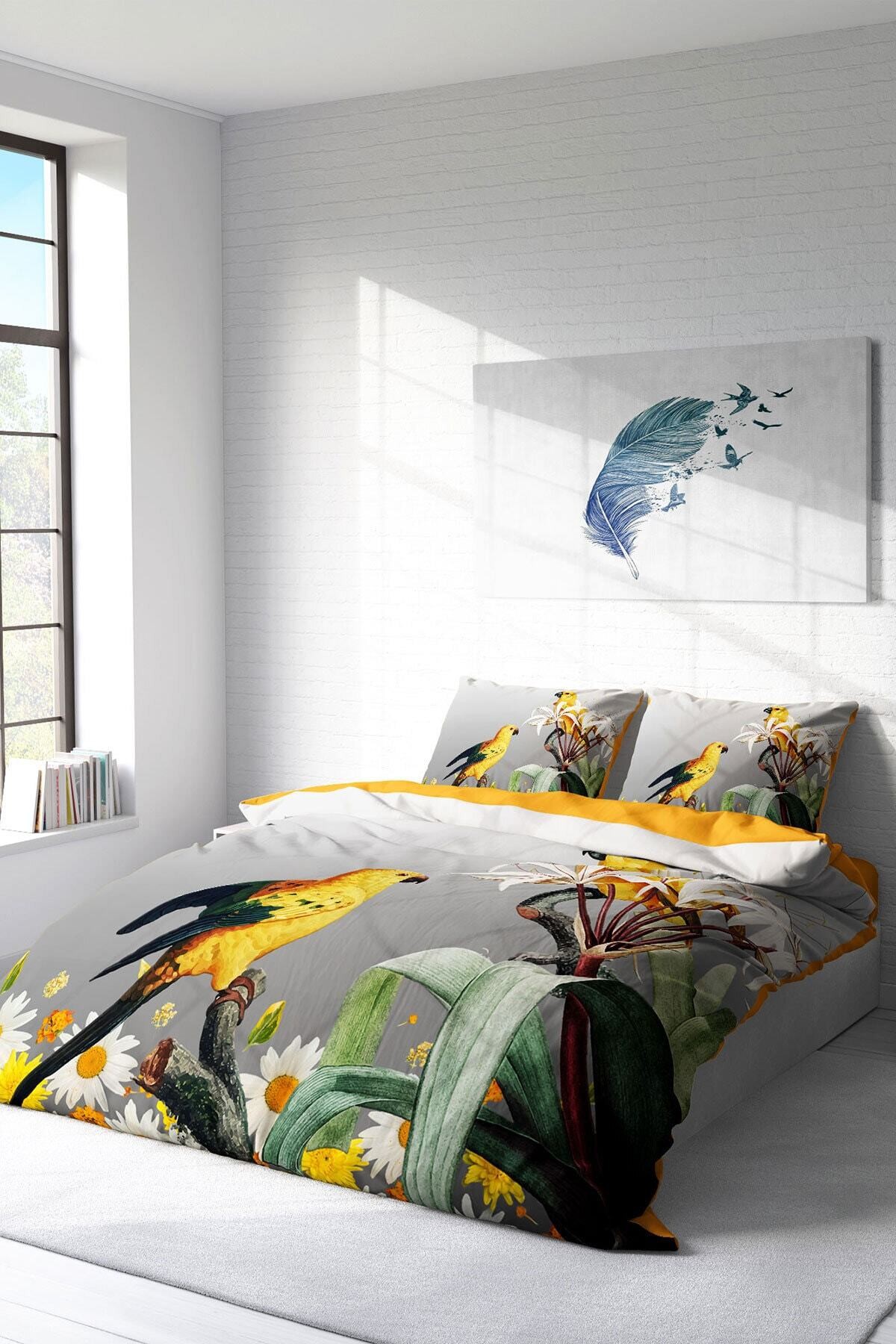 Kıng Sıze Yellow Parrot 3d Çift Kişilik Nevresim Takımı 220x240cm
