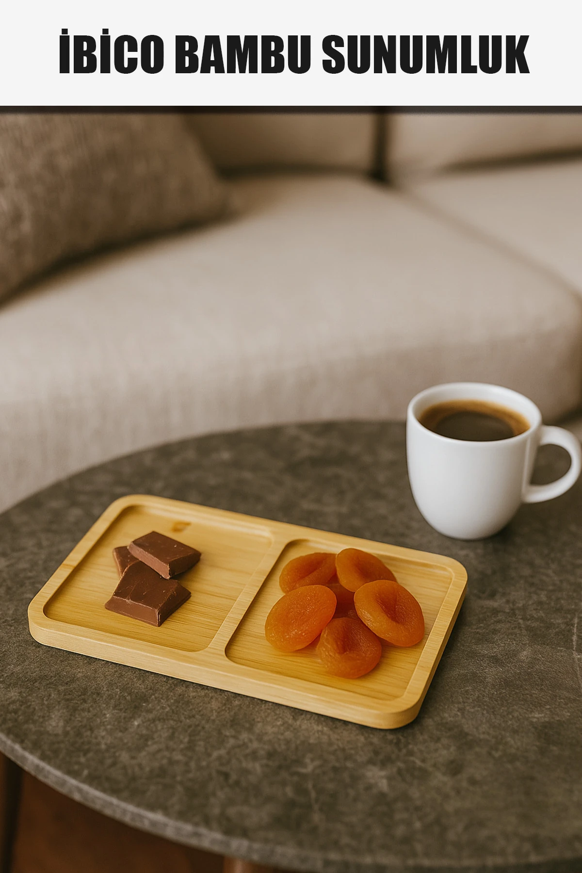 DİKDÖRTGEN 2 BÖLMELİ AHŞAP BAMBU YAĞDANLIK ALTLIK & SUNUMLUK