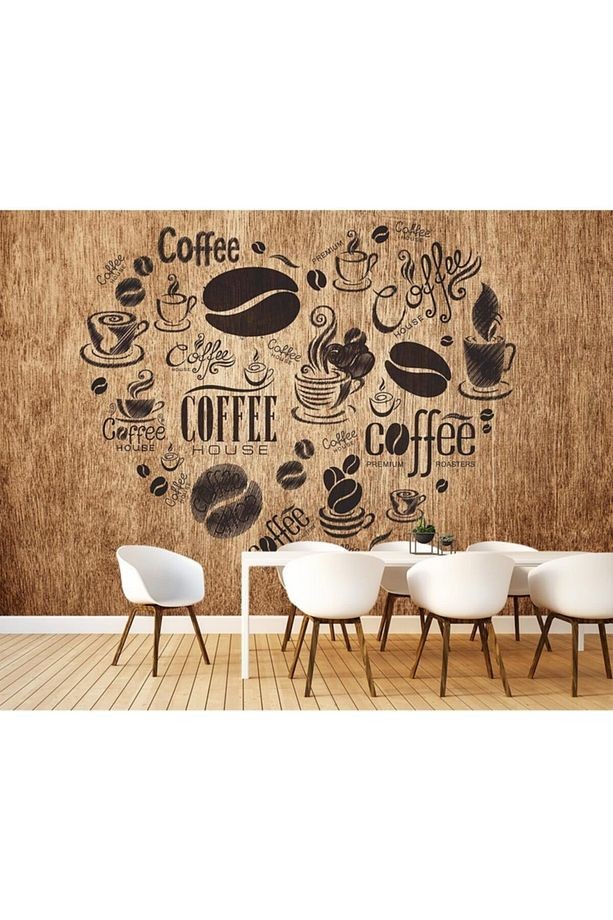 Kalp Içinde Coffee Yazıları Özel Tasarım Duvar Kağıdı