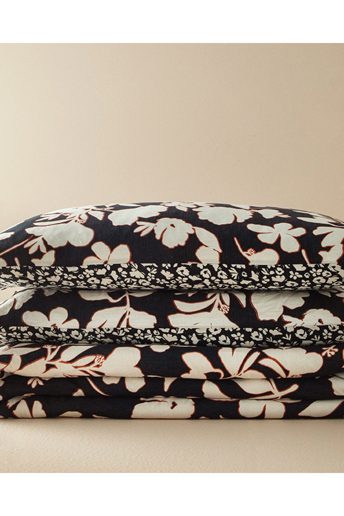 Grandiflora Dijital Baskılı Soft Cotton Çift Kişilik Nevresim Seti Antrasit- Terracotta