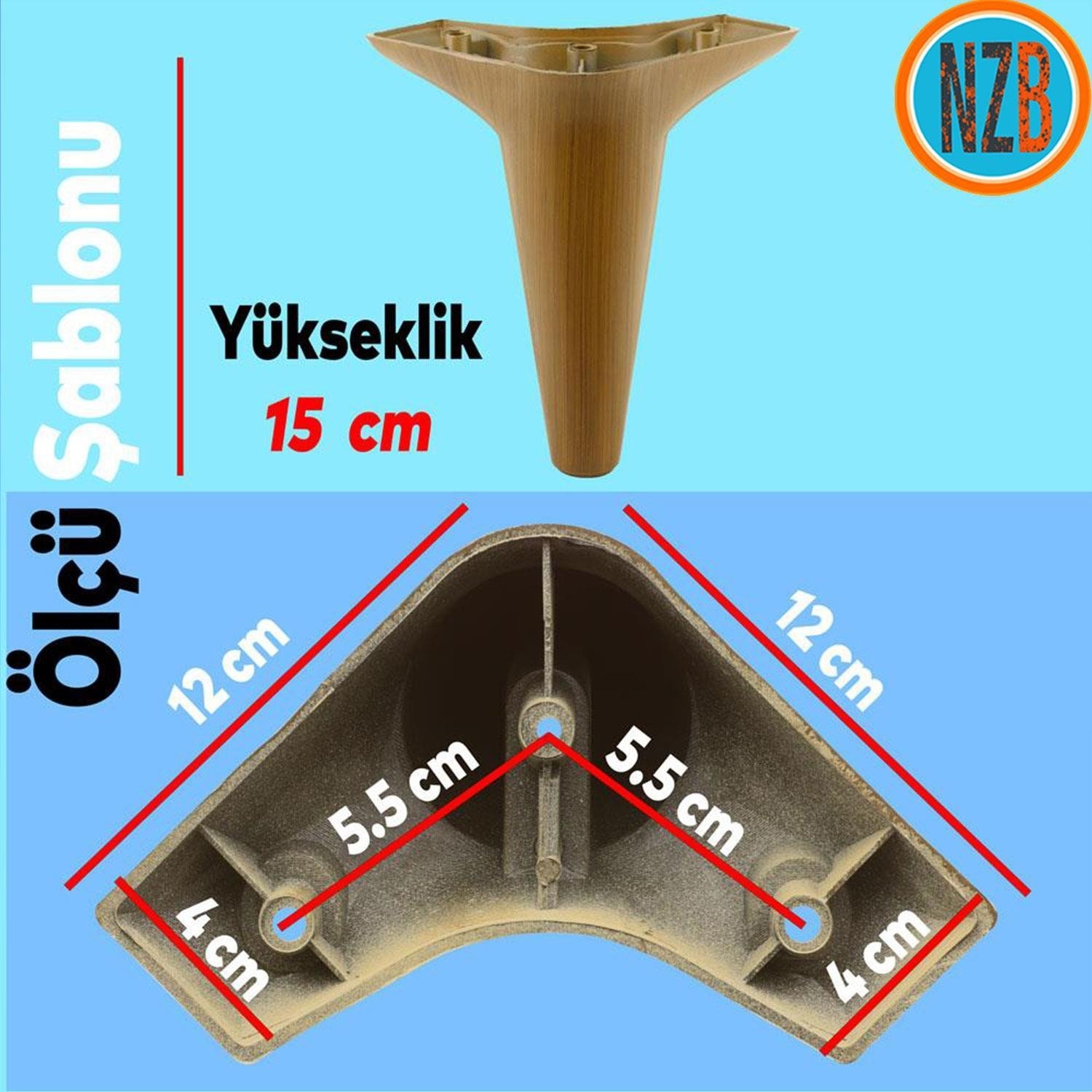 Mobilya Kanepe Sehpa Tv Ünitesi Koltuk Ayağı 15 cm Kahverengi Baza Ayak 12'li Set