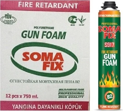 12 Adet 750 ml - 900 Gr B2 Tabancalı Yangına Dayanıklı Poliüretan Köpük Isı Önleyici İzolasyon Dolgu Pembe Pu Köpük