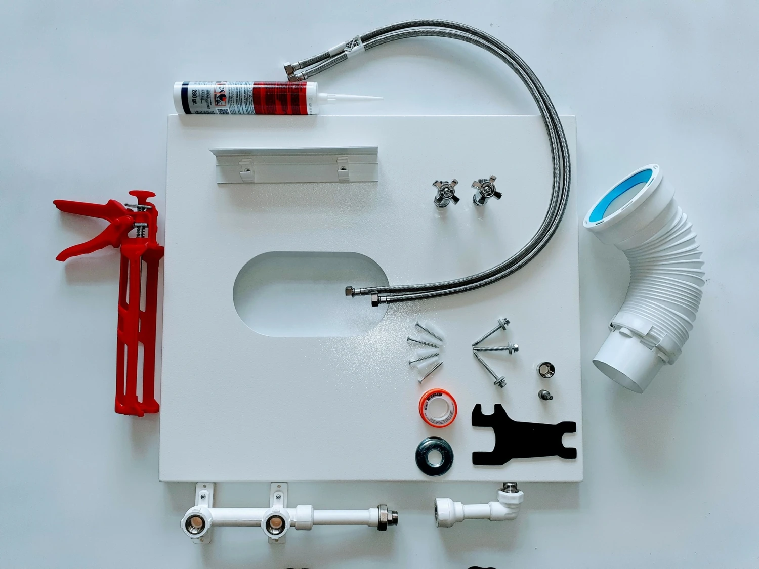 Klozet Montaj Aparatı ve Musluk Seti (Paslanmazçelik-Sugiderli)