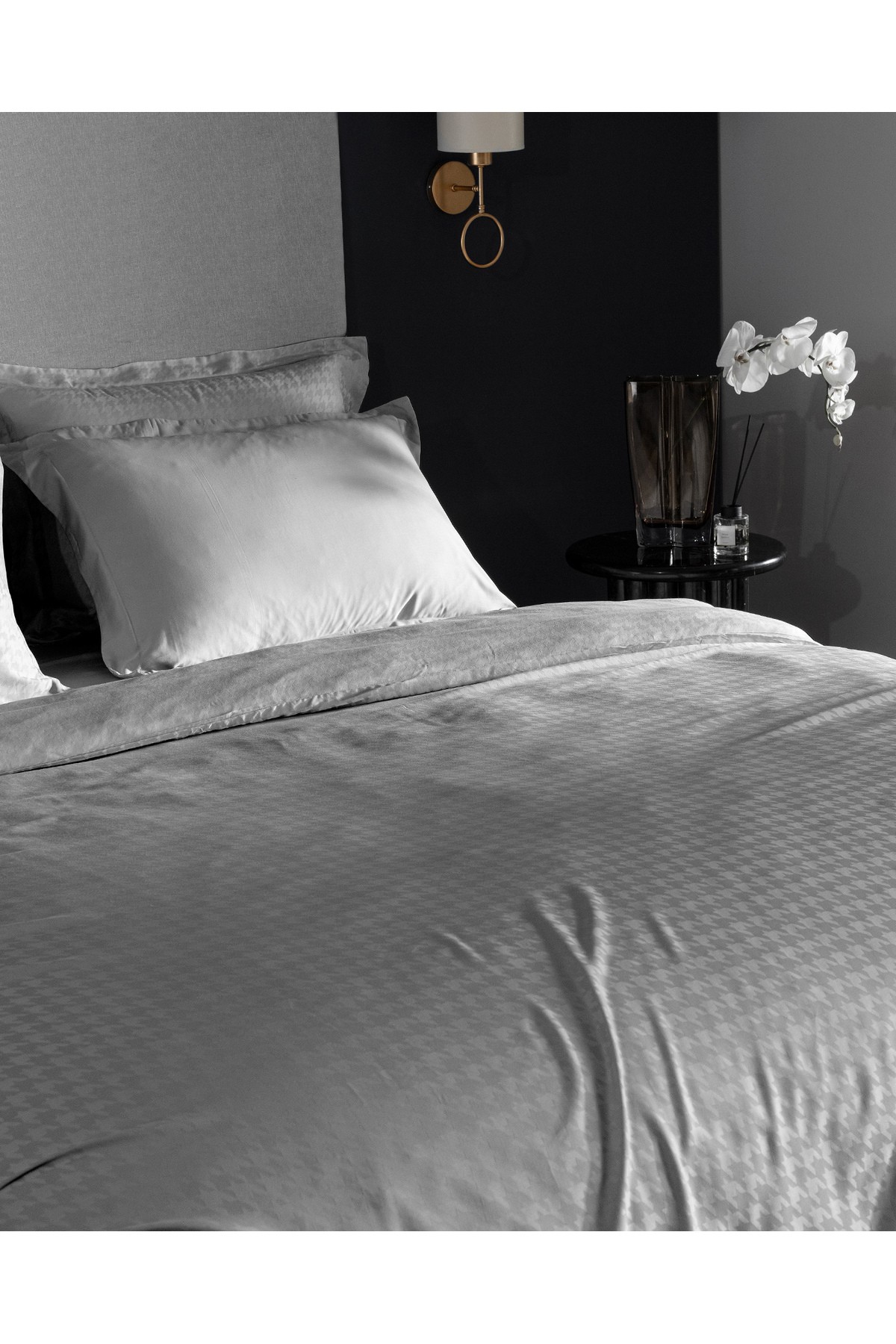 Lune King Size Bambu Saten Nevresim Takımı - Taş