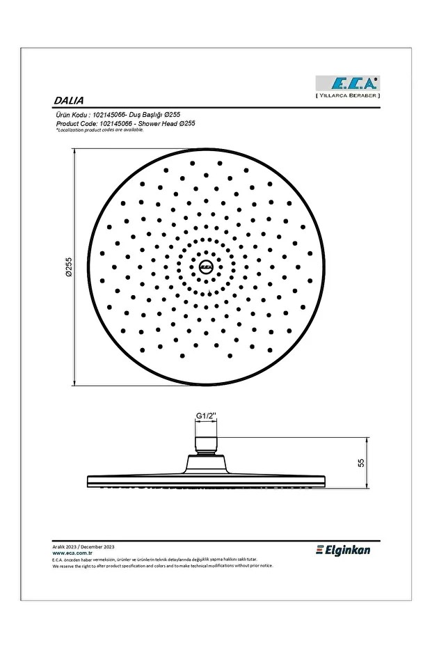 Dalia Tepe Duş Başlığı (Ø 255 mm) 102145066