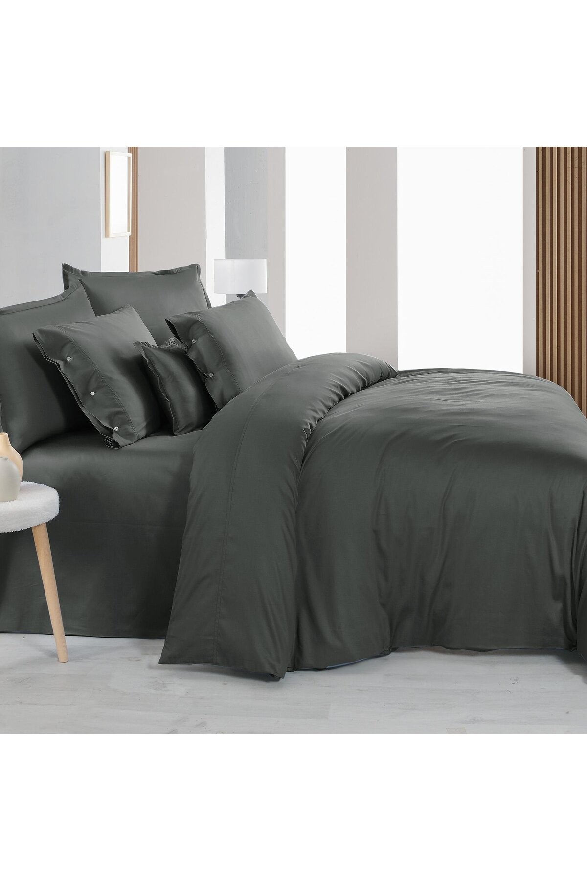 Monochrome Dark Grey%100 Pamuk Saten ''300 TC" Nevresim Takımı  ÇK v9