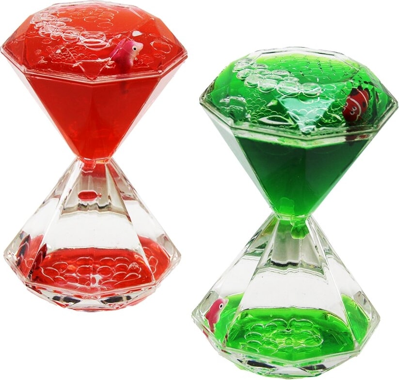 Renkli Sulu Elmas Şekil Kum Saati Mika Kristal Plastik 2pcs Balıklı (4741)