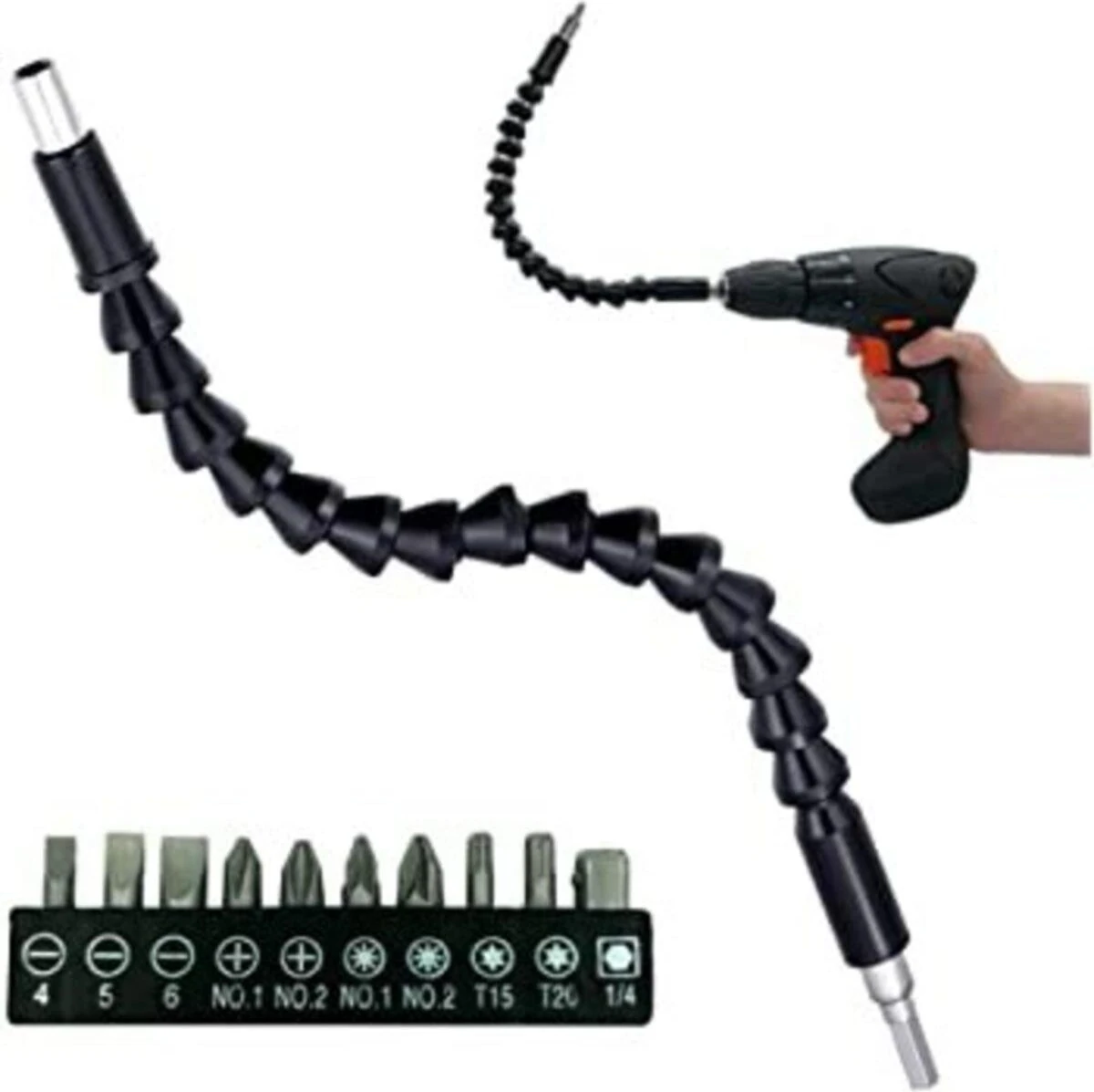 10 Parça Esnek Bükülebilir Vidalama Matkap Ucu Uzatma 30CM