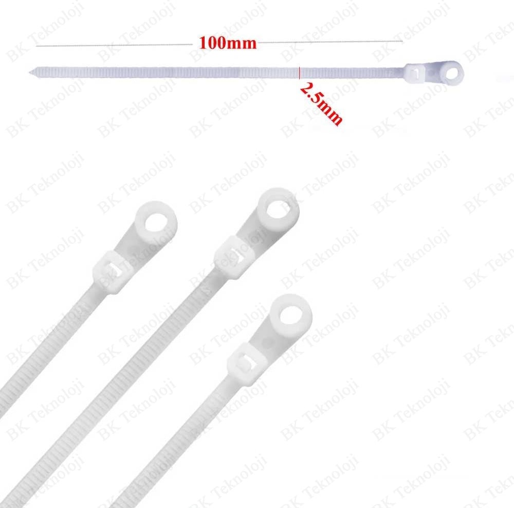 Delikli Vidalanabilir 2.5 x 100 mm Cırt Kablo Bağı 100 Adet Beyaz