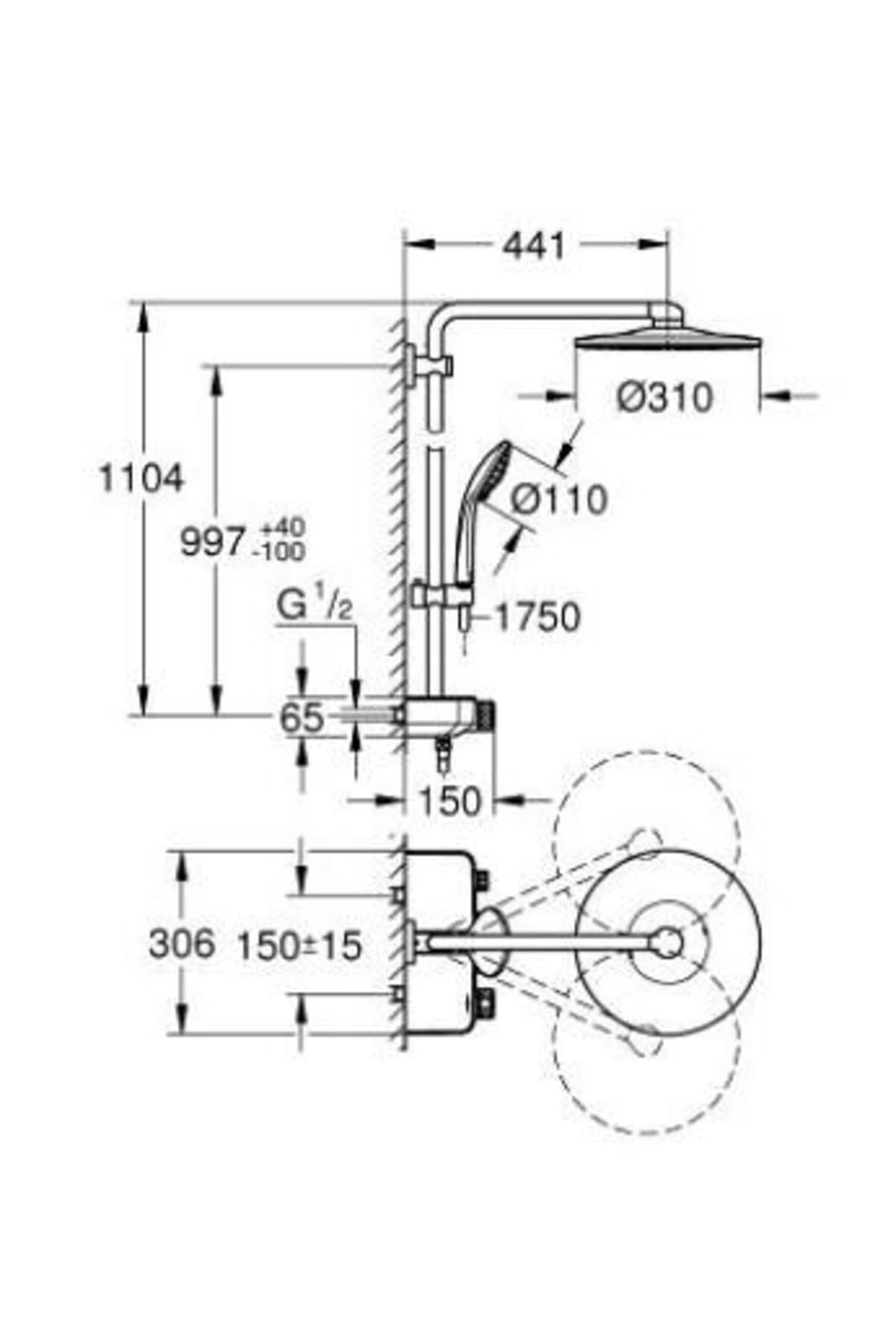 Euphoria Smartcontrol System 310 Duo Duvara Monte Termostatik Bataryalı Duş Sistemi Phantom Bl