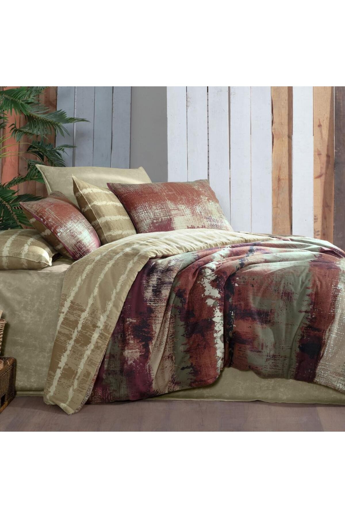Mondrian Tek Kişilik %100 Pamuk Flanel (Pazen) Nevresim Takımı Bej