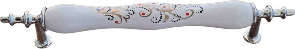 Çin Gülü Porselen Kulp 128MM(12.8CM) Ayakları Krom Mobilya Çekmece Kapak Kulbu