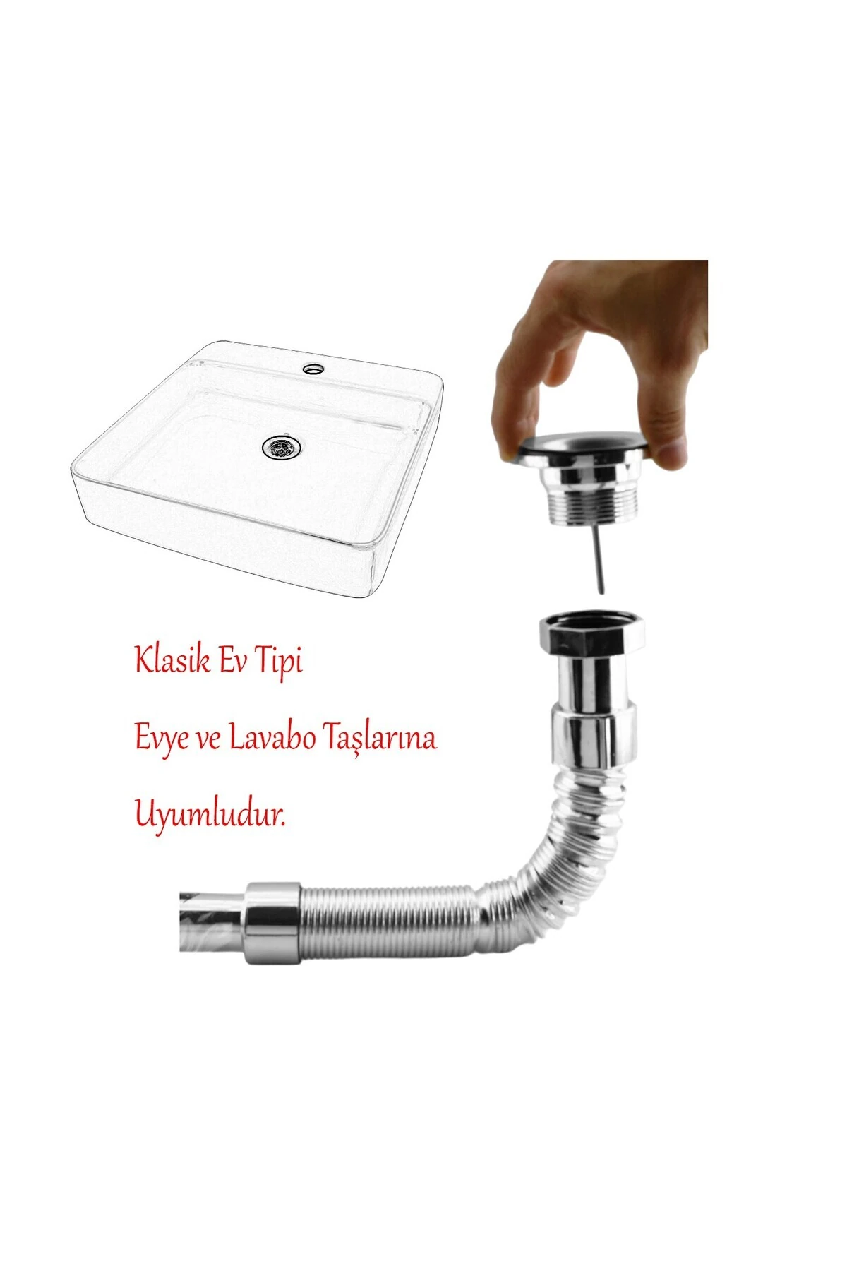 Körüklü Lavabo Sifonu Koku Önleyici Krom Gümüş Evye Gider Borusu Sifon Hortumu Uzun 33-80 cm Uzayan