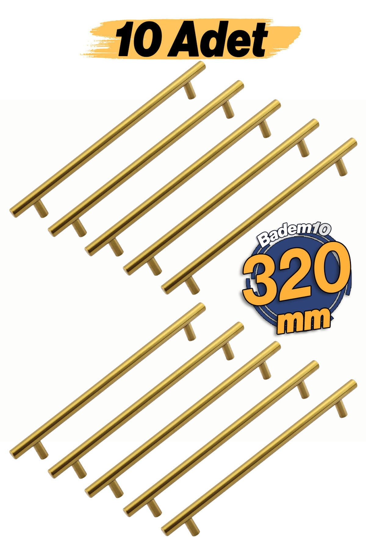 BADEM10 Alteta Gold 10 ADET Altın 320 mm Metal Mobilya Kulp Mutfak Dolap Çekmece Dolabı Kapak Kulpları Kulbu