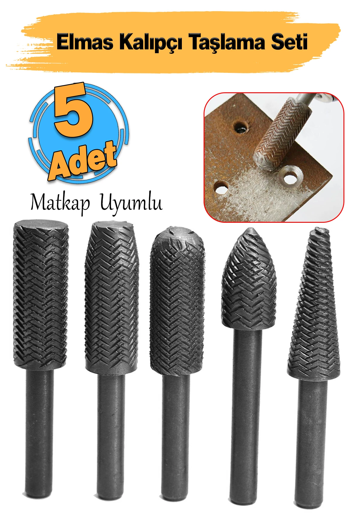 Freze Uç Törpü 5 Parça Uç Kalıpçı Taşlama Seti Metal Demir Oyma Zımparalama Ucu Matkap Uyumlu