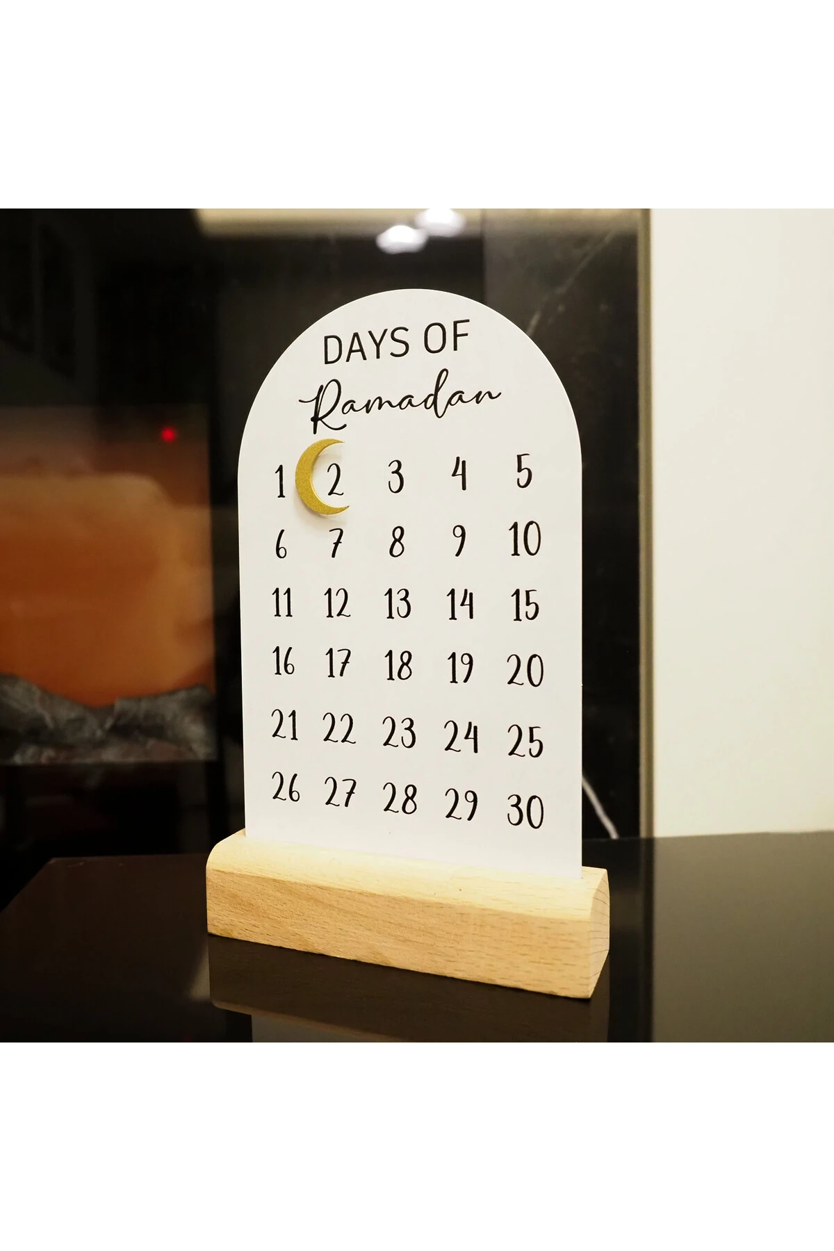 Days Of Ramadan Yazılı Ahşap Kaideli Masaüstü Mıknatıslı Metal Ramazan Takvimi - Wamh179