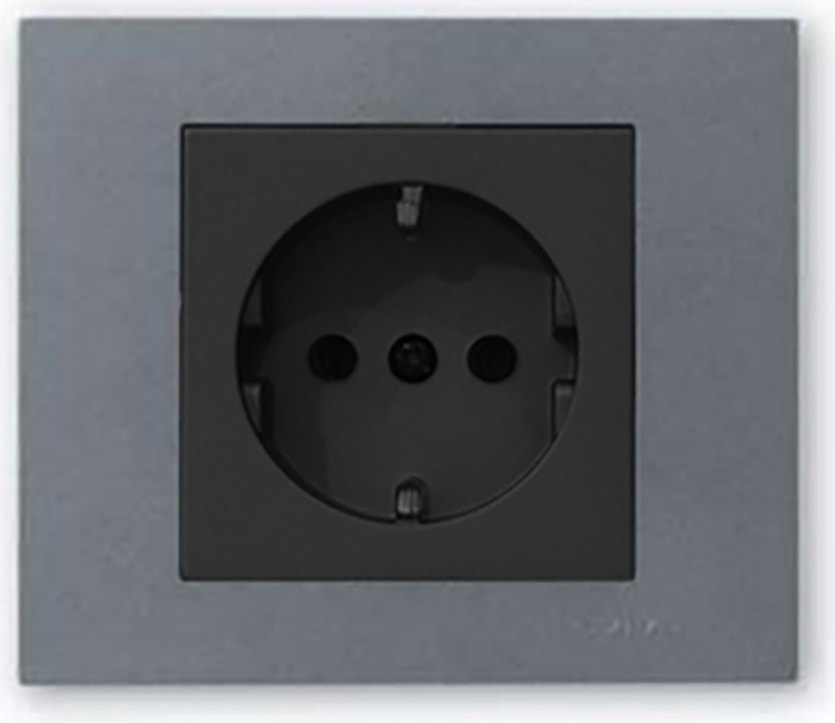 Grano Metalik Topraklı Priz Siyah + Füme Çerçeve