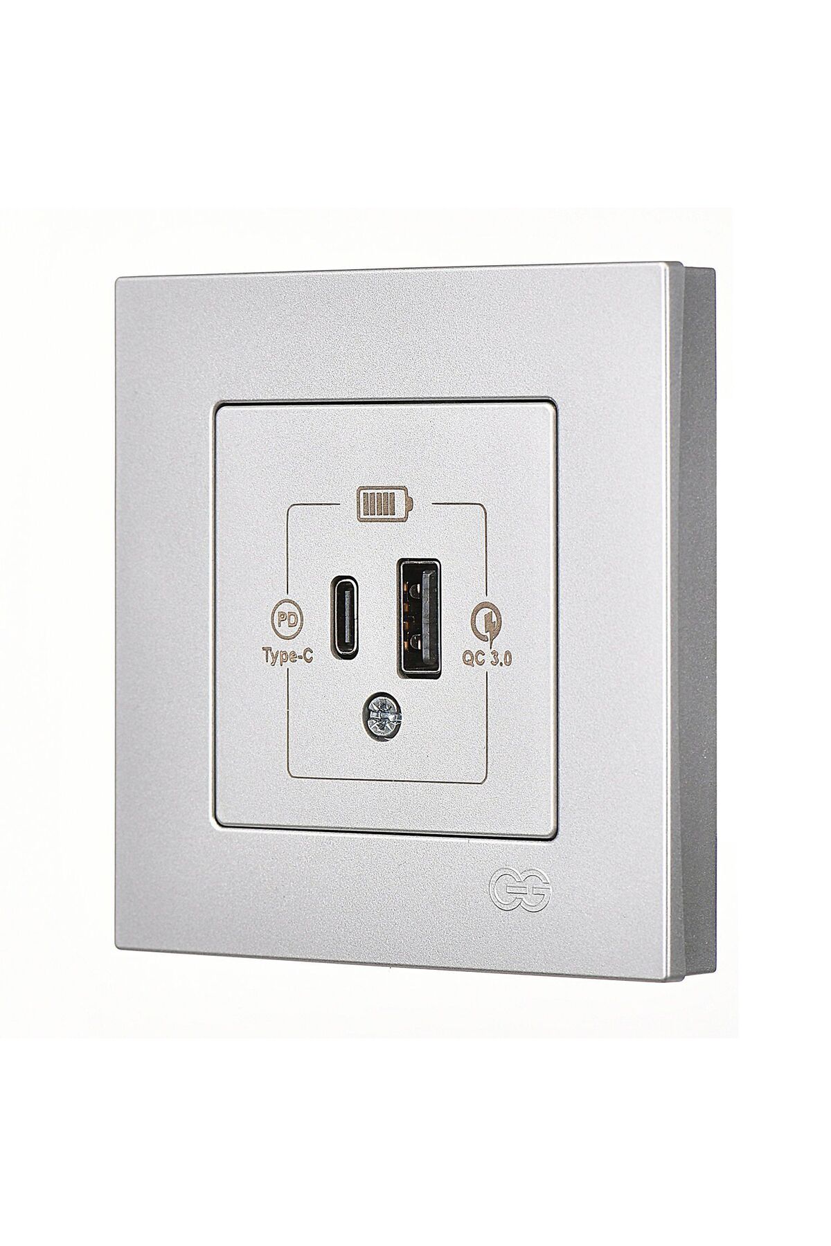 Eqona Gümüş Şarj Prizi 20W QC3.0 PD Type-C + USB Çift Çıkışlı