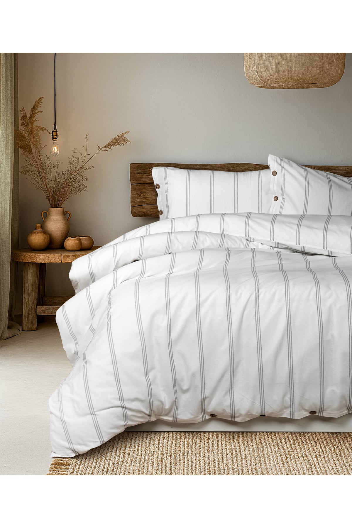 Cotton Collection Tek Kişilik Çizgili Nevresim Seti Seroya