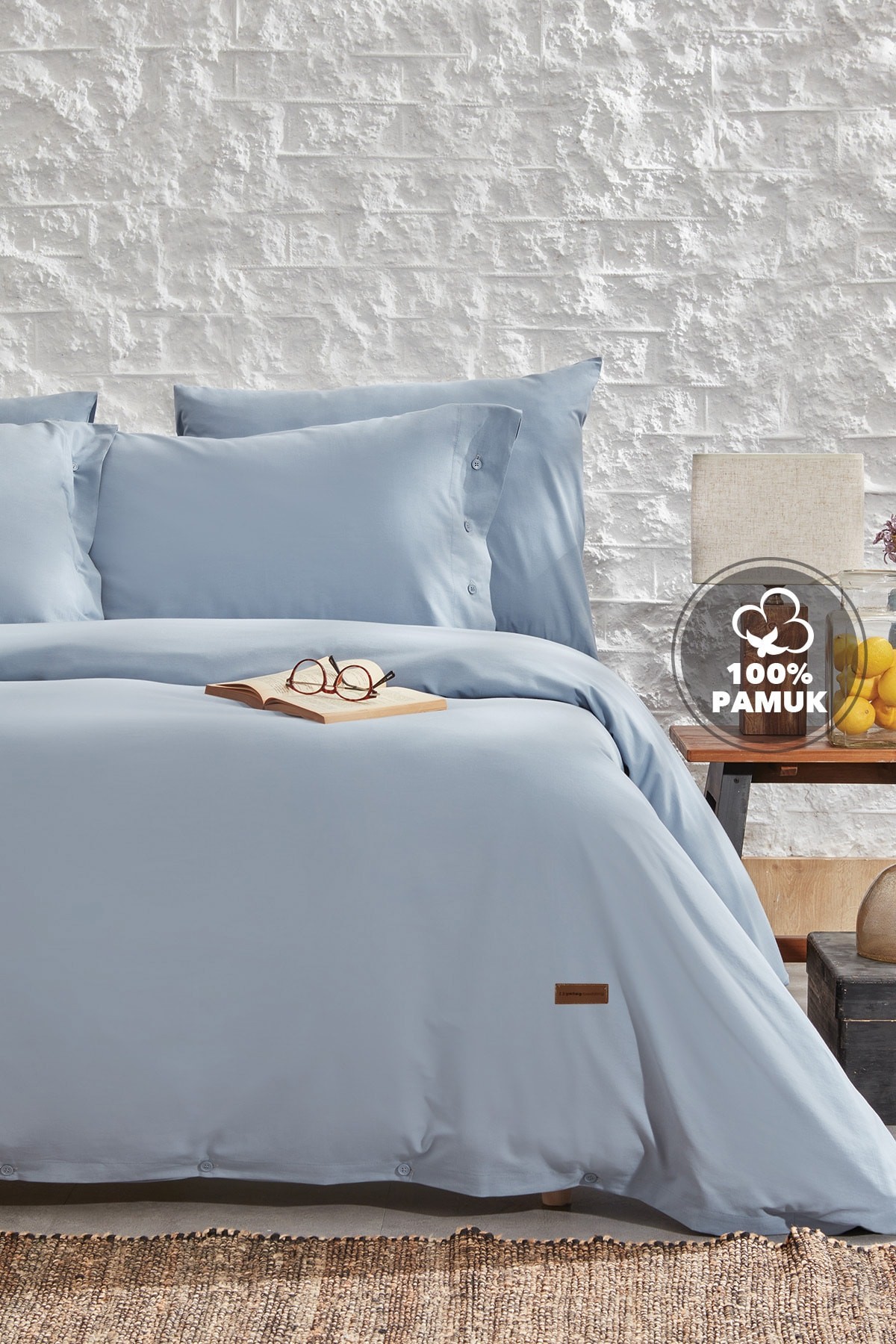 Plain Çift Kişilik Ranforce Yıkamalı Nevresim Takımı - Indigo