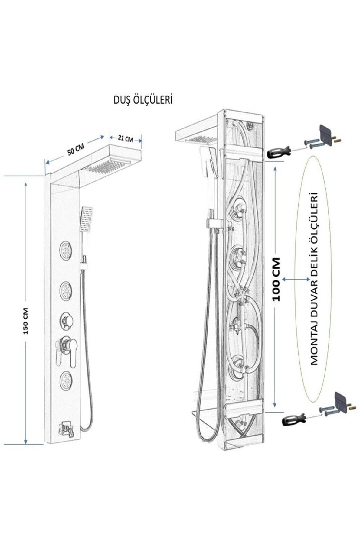 Sam Fırat Gri Bej Masajlı Duş, Dikey Duş Paneli, Shower Panel, Duş Fiskiyesi