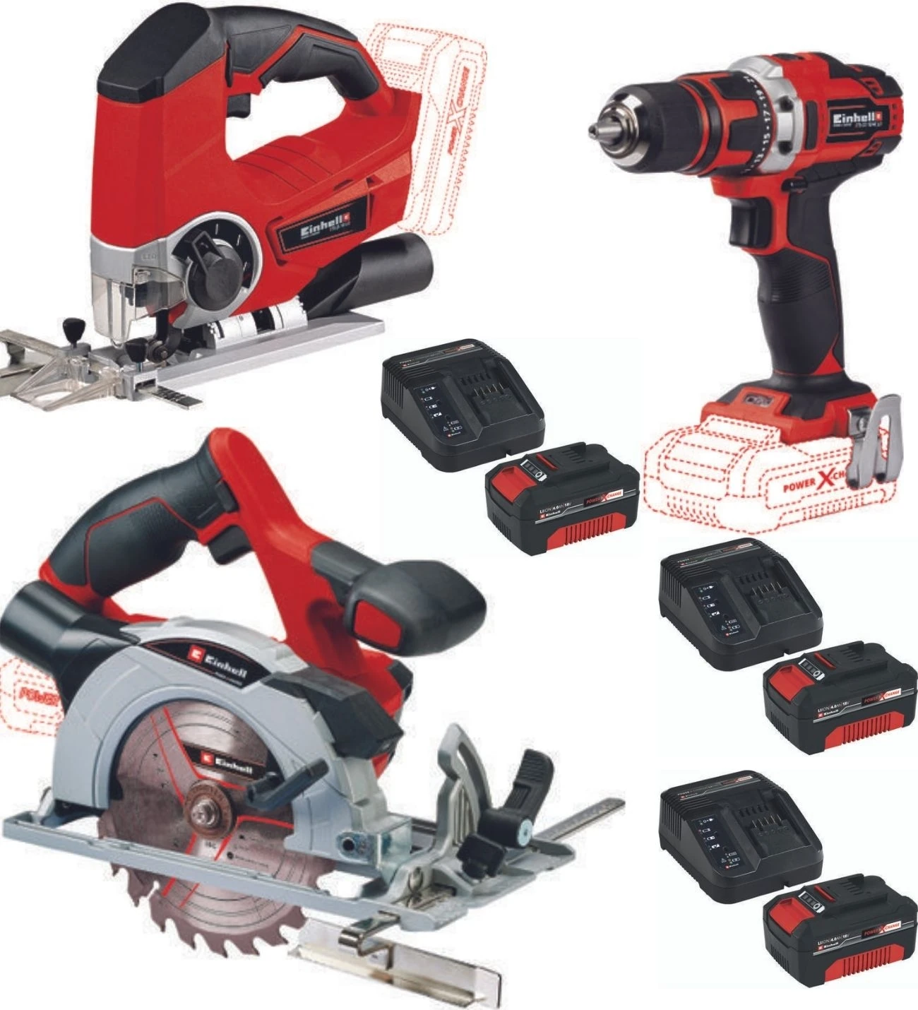 Te-Js 18 Dekupaj Te-Cs 18/165/1 Daire Testere Te-Cs 18/40 Vidalama 3X4.0AH Akülü Set