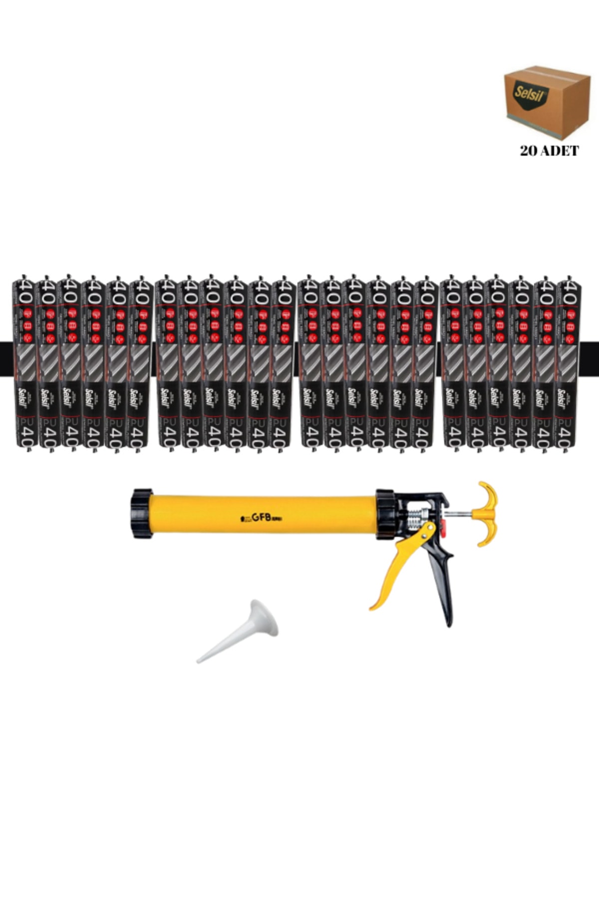 Poliüretan Siyah Sosis Mastik 600 Ml. - 20 Adet + Gfb Alüminyum Sosis Tabancası 600 Ml.