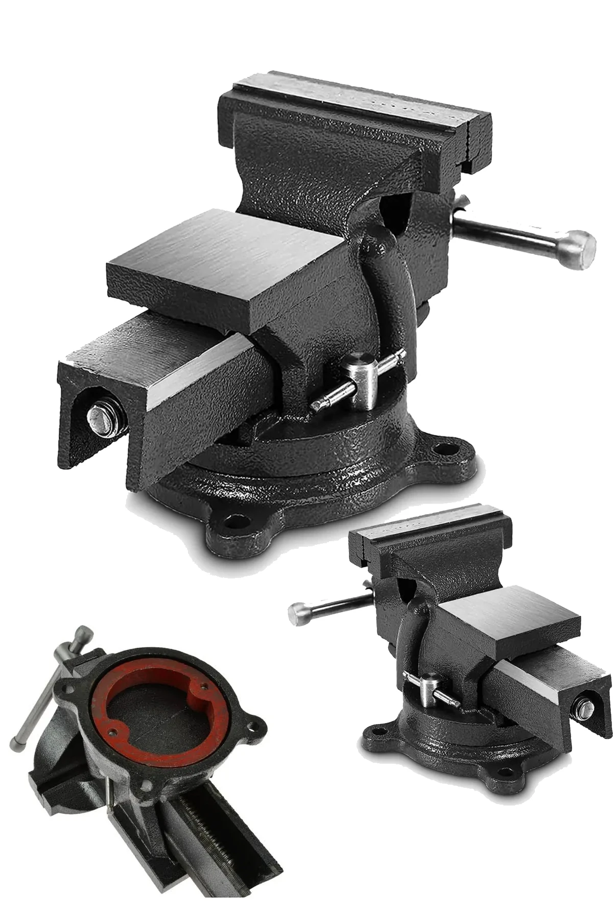 Alman Modeli Pro Çelik Kol 150 Mm 4" 360" Dönerli Taban Dövme Çelik Sabit Tezgah Masa Mengenesi...